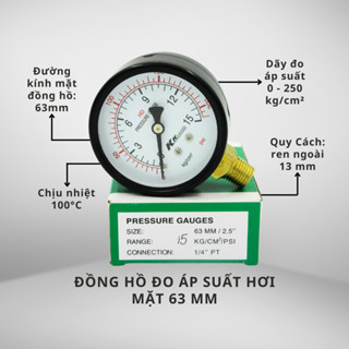  Đồng Hồ Đo Áp Suất Hơi Mặt 63mm Chân Đứng – Gauge Khí Nén Chính Xác Dễ Lắp Bền 
