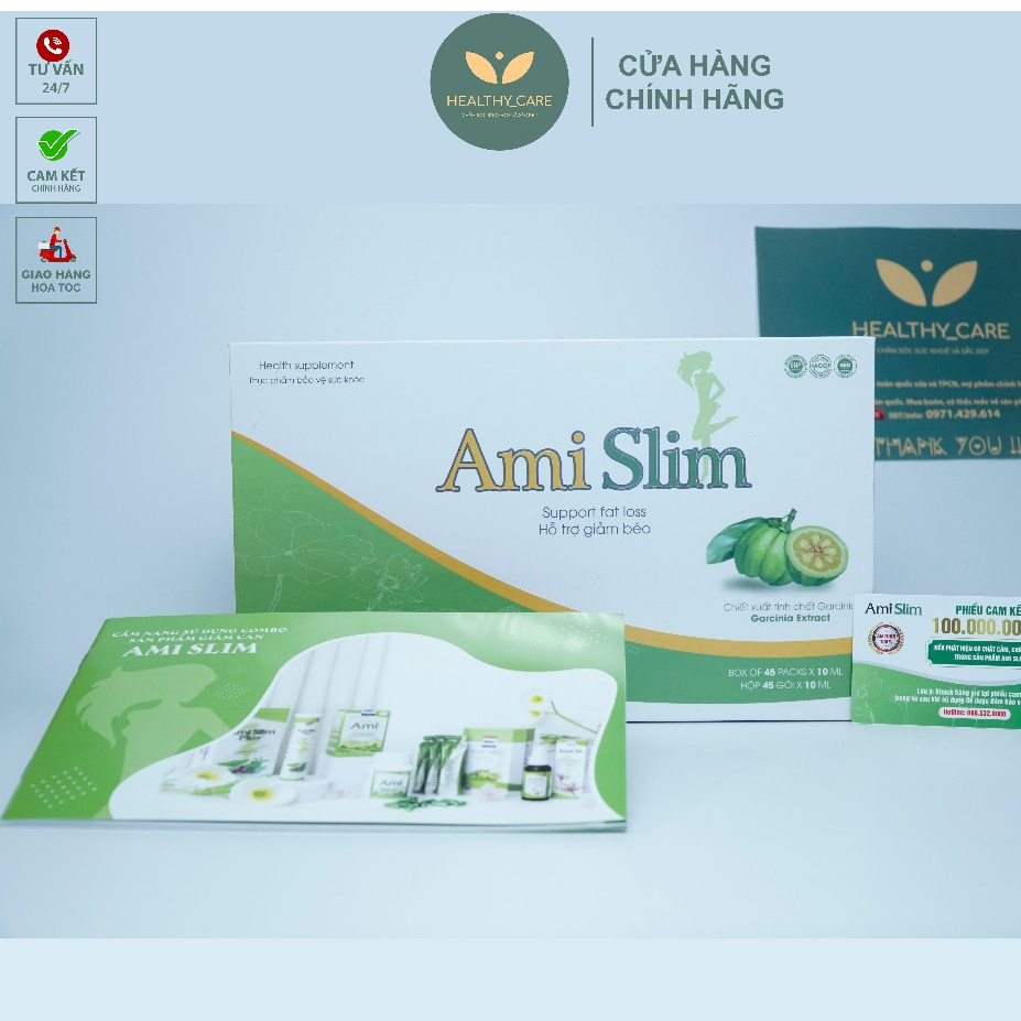 Combo 4 Thạch giảm cân Ami Slim Mẫu Mới Nhất Hộp 45 Gói - Hỗ Trợ Tăng Cường Chuyển Hóa Chất Béo