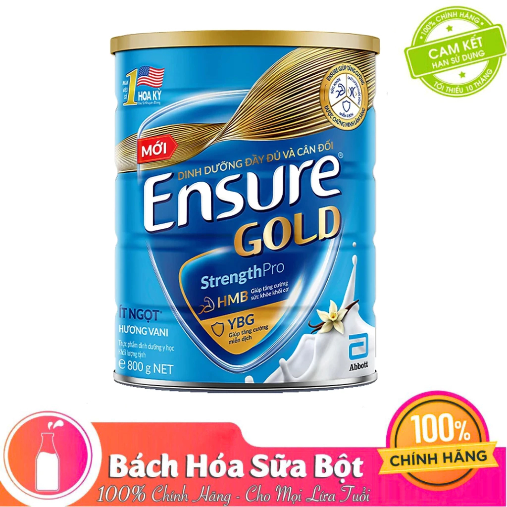 Sữa Bột Abbott Ensure YBG Gold Hương Vani Ít Ngọt (Lon 800g)