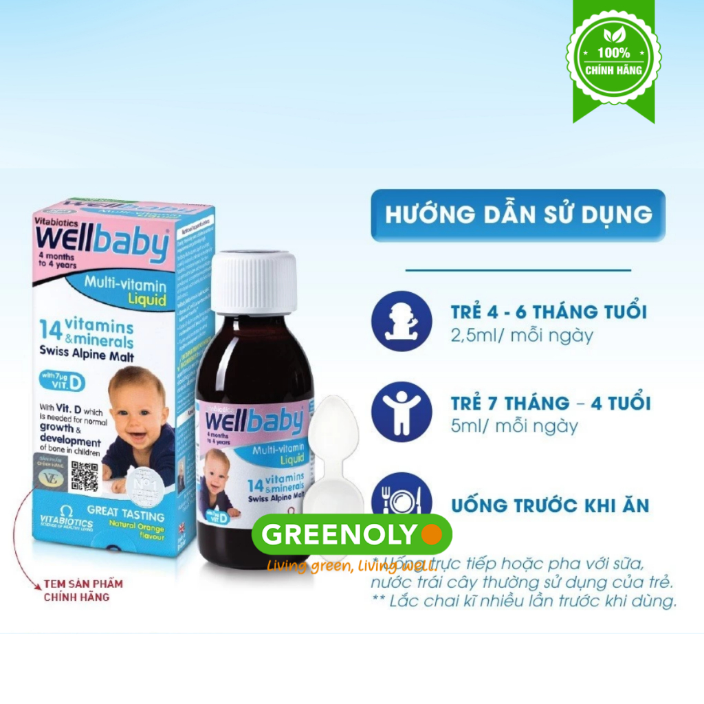 Siro Bổ Sung Vitamin Cho Trẻ Vitabiotics Wellbaby Từ 4 Tháng Tuổi Multi-Vitamin Liquid Chai 150ml
