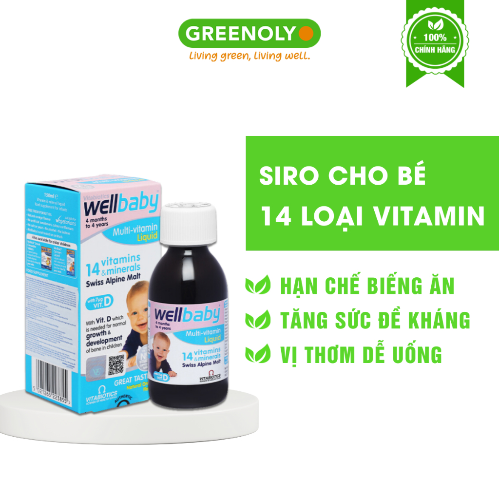 Siro Bổ Sung Vitamin Cho Trẻ Vitabiotics Wellbaby Từ 4 Tháng Tuổi Multi-Vitamin Liquid Chai 150ml
