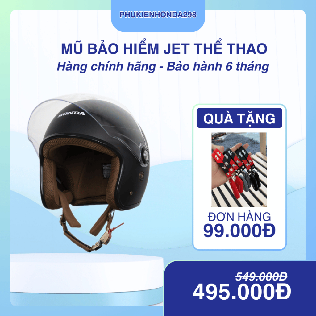 [CHÍNH HÃNG] Mũ bảo hiểm 3/4 đầu Honda JET dáng thể thao - ĐEN NHÁM (Bảo hành 6 tháng)