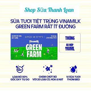 [HSD T5-2026] Thùng 48 Hộp Sữa Tươi Tiệt Trùng 110ml Vinamilk Green Farm Rất Ít Đường.