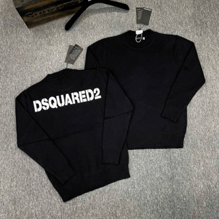 Áo sweater len nam nữ Dsq đen in chữ sơn trắng chéo lưng phối wash rách ống dày dặn boy phố AN56P