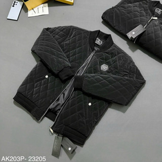 Áo khoác phao bomber nam Philipp Plein nhung lì trần trám thêu logo kim loại ngực 3 lớp basic AK203P