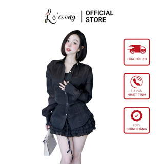 Set Váy Tiểu Thư Dáng Ngắn Xòe Bồng LECOONG B166 Đầm Đẹp Xếp Ly Màu Đen Be