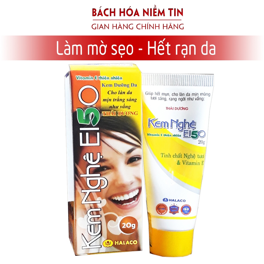 Kem nghệ giảm mụn mờ sẹo thâm E100 - tinh chất nghê, vitamin E, làm đẹp da, giảm thâm nám, giúp da mềm mịn - Tuýp 20g