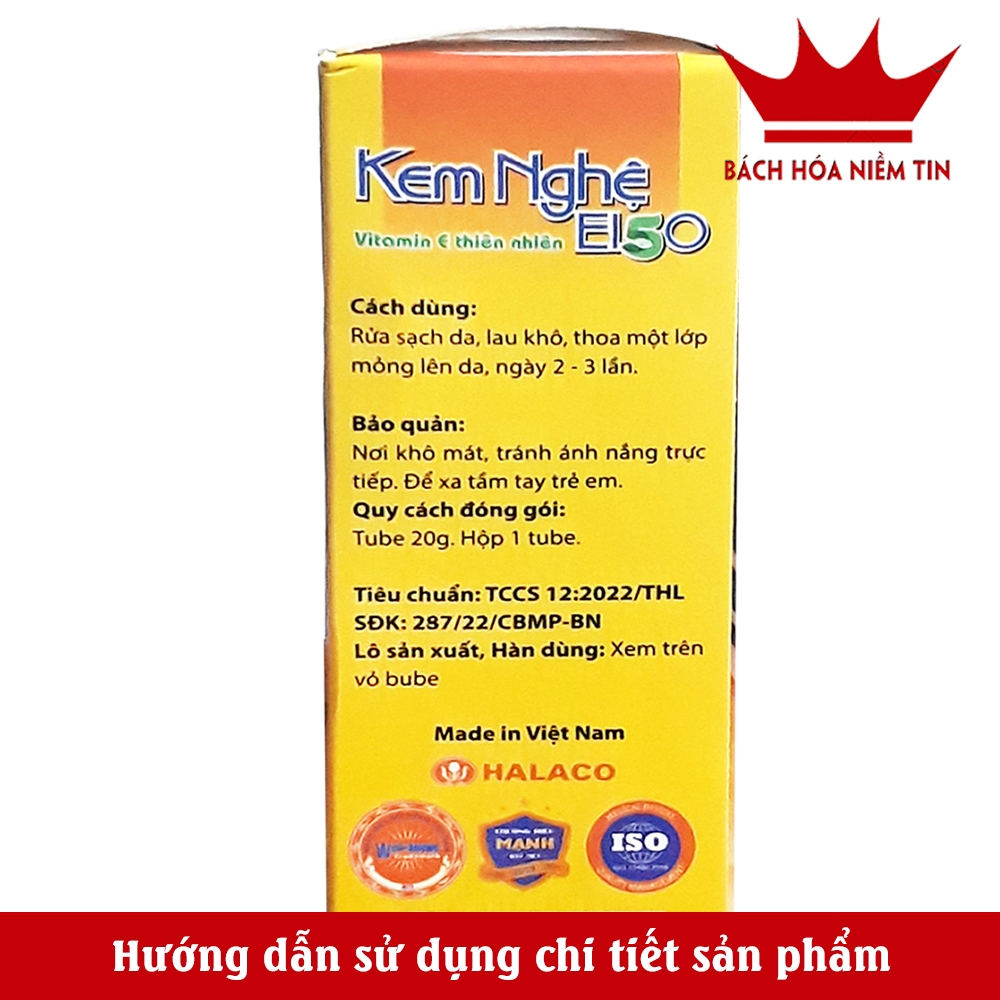 Kem nghệ giảm mụn mờ sẹo thâm E100 - tinh chất nghê, vitamin E, làm đẹp da, giảm thâm nám, giúp da mềm mịn - Tuýp 20g