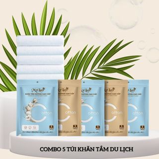 Combo 5 túi Khăn Tắm Dùng 1 Lần 70x140cm Mylan chất liệu Cotton siêu thấm hút, đa năng tiện dụng