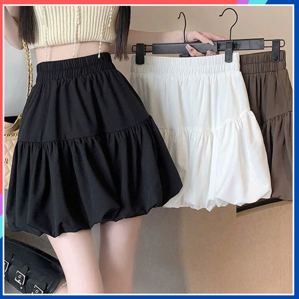 Chân váy bí ngô dáng ngắn chữ A chất gió nữ 2 lớp lưng chun co giãn che khuyết điểm CV70 chân váy bigsize nhiều màu