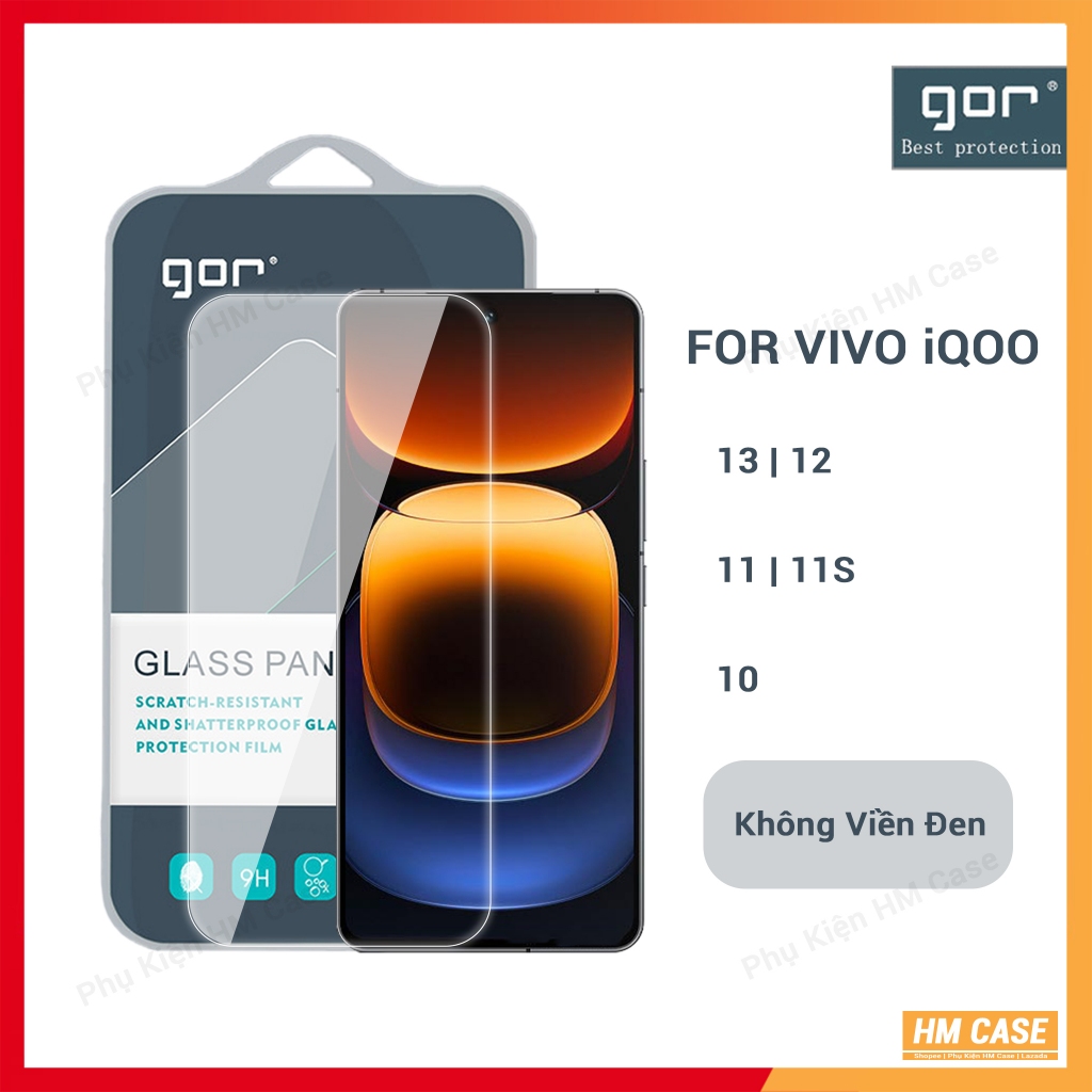 Kính Cường Lực Gor Vivo iQOO 13 / 12 / 11 / 11s / 10 / Neo9/ Neo9 Pro/ Neo6. Trong Suốt Vuốt Mượt 9H. Vát 2.5D