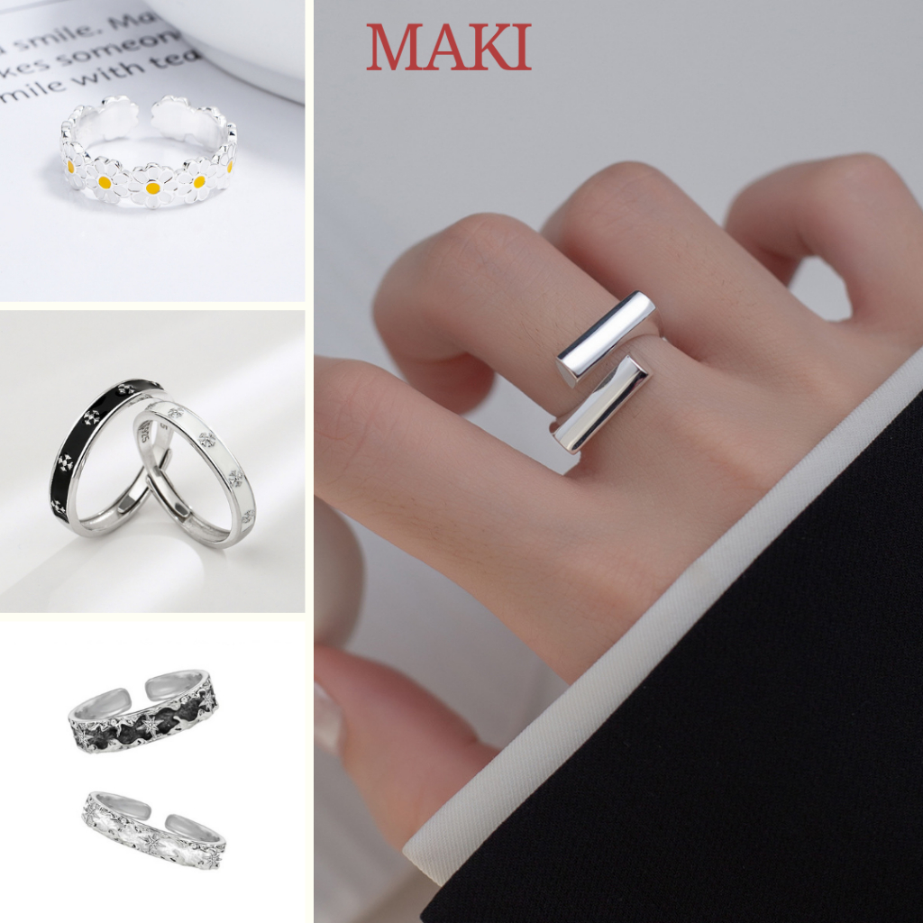 Nhẫn Titan Nam Nữ Cá Tính Maki Nhẫn Đính Đá Zircon Không Gỉ Màu Bạc Thời Trang Hàn Quốc Nhiều Kiểu Lựa Chọn.