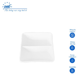 Đĩa 2 Ngăn Sứ Trắng Cao Cấp OHIO. Đĩa Đựng gia vị.