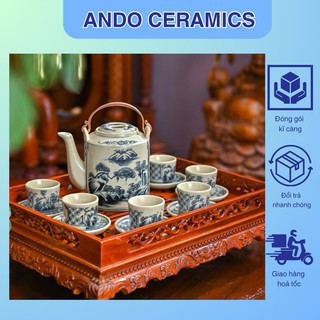 10+Bộ Ấm Chén Uống Trà Sơn Thuỷ Men Rạn Không Bọc Đồng Cao Cấp Gốm Sứ Gia Dụng Bát Tràng Chính Hãng Ando Ceramics