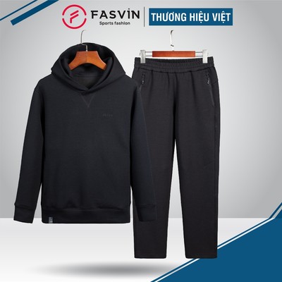 Bộ Nỉ Nam FASVIN AD24649+DT24650.HN vải thun xốp thể thao cao cấp áo có mũ quần ống xuông chính hãng