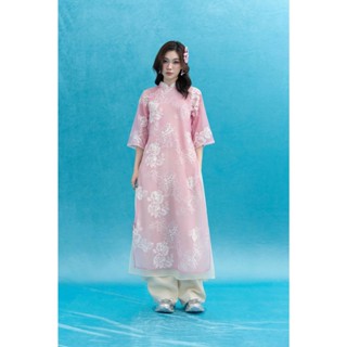 Áo Dài Ngọc Dao Hồng Tủ Nhà Mây phối quần Ngọc Dao Trắng