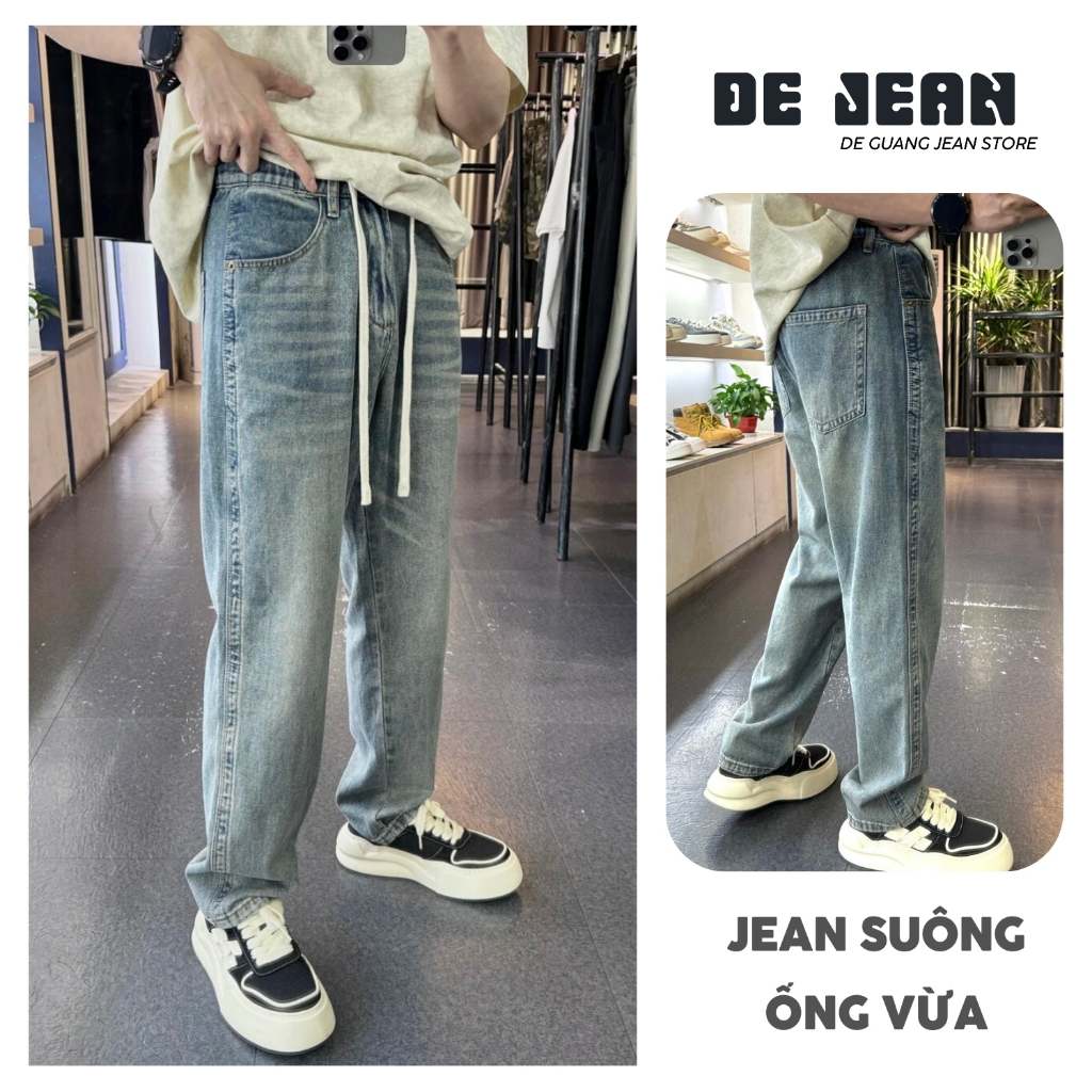 Quần Jean Mài Dáng Suông Ống Rộng Quần Bò Cạp Chun Mặc Co Giãn Thoải Mái [ BGJ-010 ]
