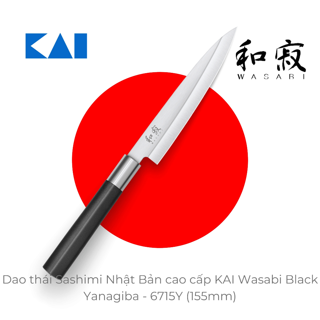 Dao thái Sashimi Nhật Bản cao cấp KAI Wasabi Black Yanagiba - 6715Y (155mm)
