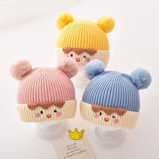  Mũ Len Lông Cừu Cho Bé Trai Bé Gái 6 -24 Tháng Mã TAI THỎ DÀI Siêu Ấm Siêu Xinh- Mũ Len Má Hồng M20 
