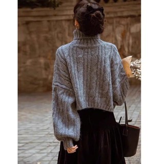  Áo len nữ dáng lửng tay bồng vặn thừng cổ lọ dày dặn mùa đông AB74 