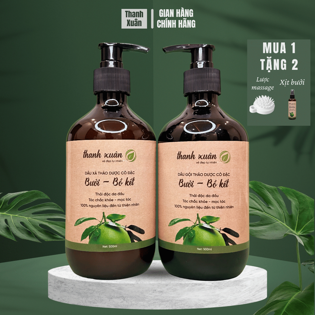 Dầu gội Bưởi - Bồ kết, dầu gội thảo dược kích mọc tóc Thanh Xuân 500ml