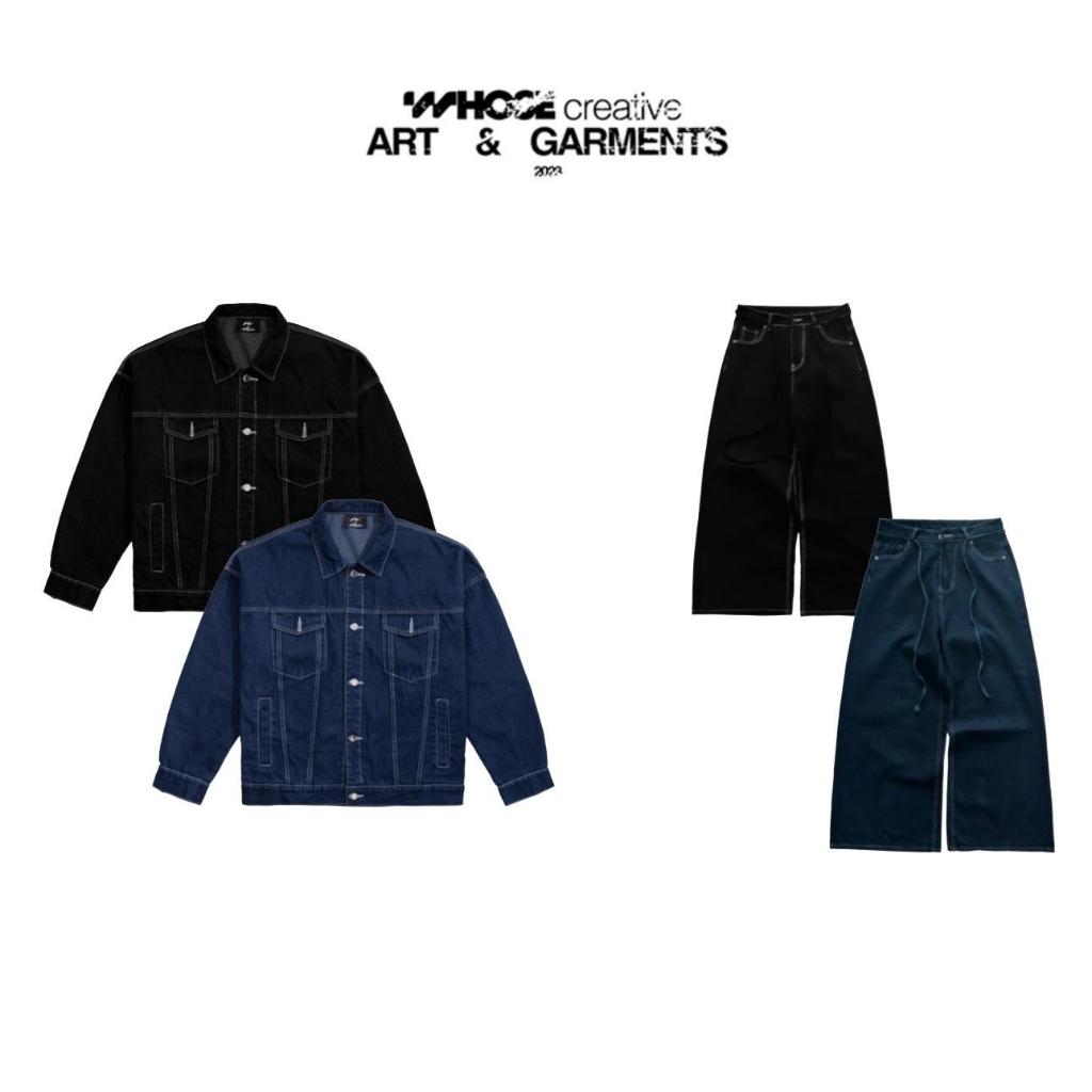 [COMBO] DENIM ON DENIM SET - Set áo jeans chỉ trắng kèm quần nam nữ Whose Studio