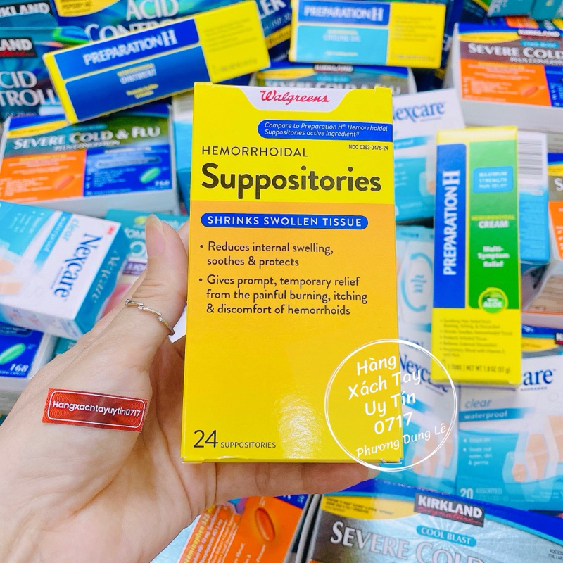 Hộp 24 viên Hemorrhoidal Suppositories Walgreen chuẩn Mỹ [Tương tự Preparation H]
