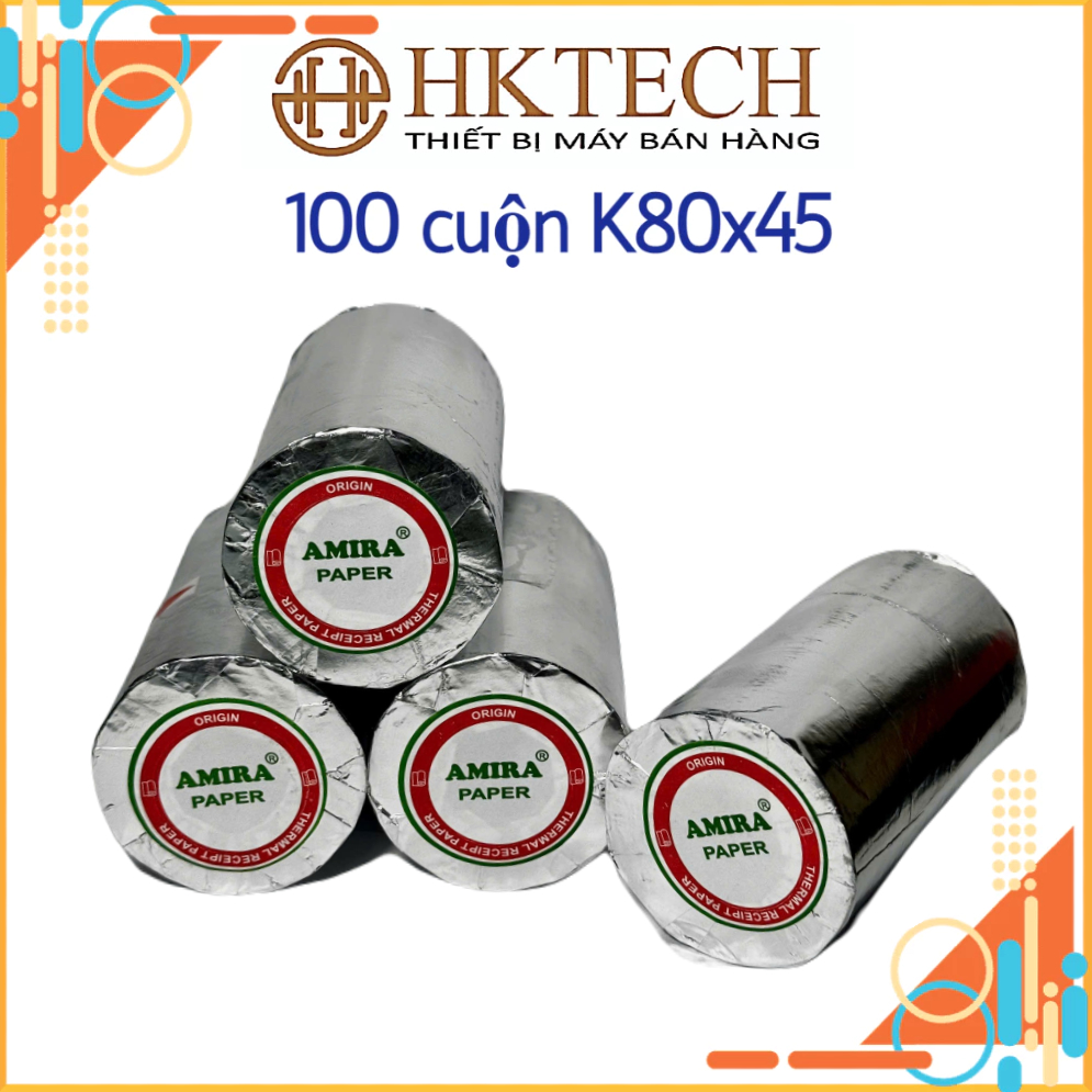 [100 Cuộn] Cuộn Giấy In Hoá Đơn K80x45 Chất Lượng Cao, Giấy In Hoá Đơn K80 Đường Kính 45mm