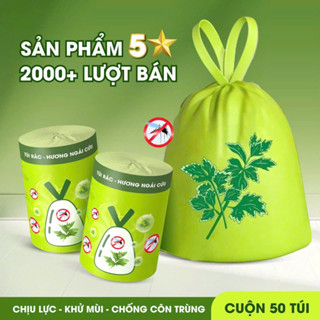 Túi Đựng Rác Đuổi Muỗi Ngải Cứu Chống Côn Trùng, Túi Nilong Đựng Rác Siêu Dai Có Quai Sách Dây Rút 25 June Decor