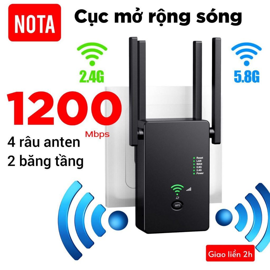 Bộ mở rộng sóng wifi 4 râu 5G công suất 1200Mbps 2.4G 300Mbps router phát wifi xuyên tường mạnh