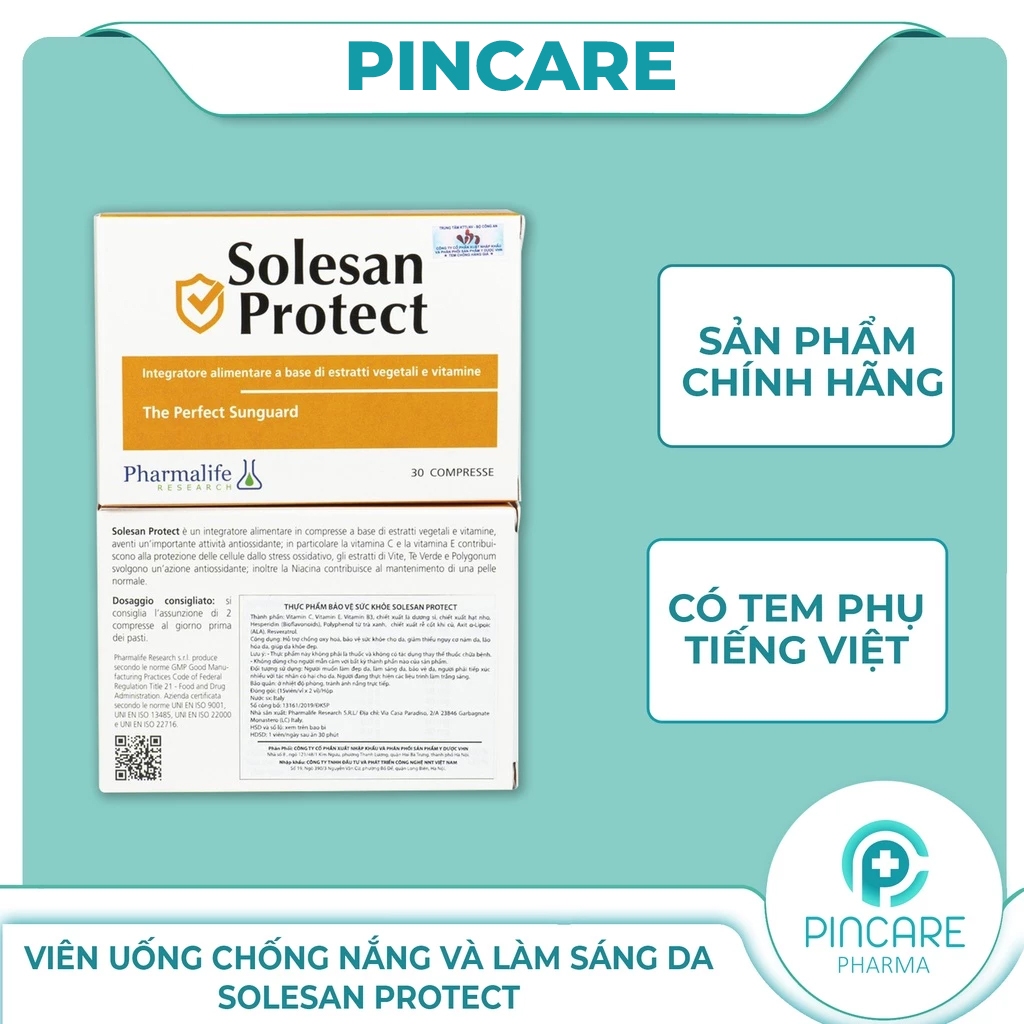 Viên uống chống nắng và làm sáng da SOLESAN PROTECT (30 viên) - Hàng chính hãng - PINCARE Health & Beauty