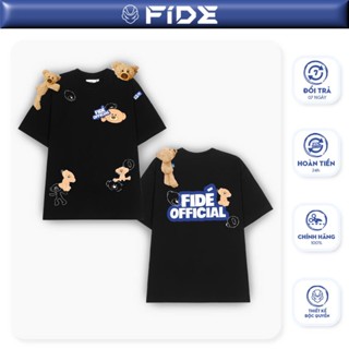 Áo thun FIDE TEEDY phông cotton unisex nam nữ form rộng cổ tròn  áo đính gấu - AT45(TẶNG KÈM 2 GẤU)