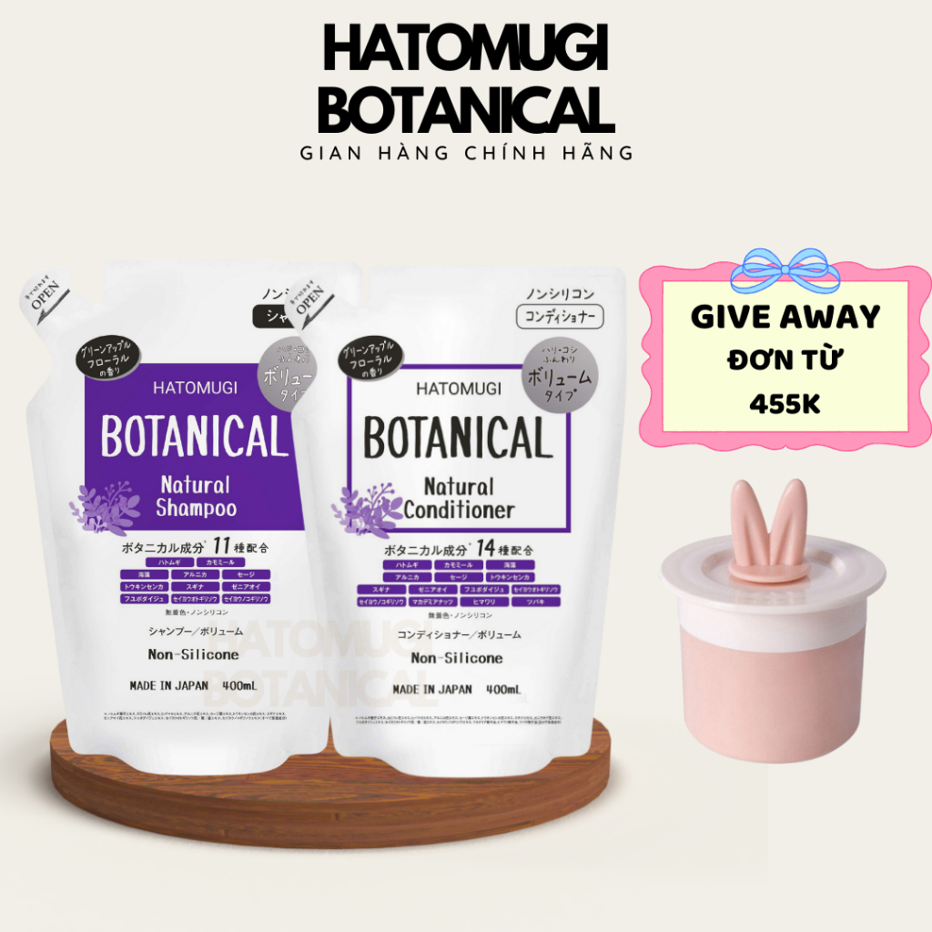 Gội xả HATOMUGI Nhật Bản kiềm dầu và làm phồng 400ml Gội xả táo đen kiềm dầu giảm rụng Dầu gội Nhật