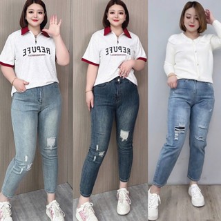 Quần Jeans 9 Tấc Lưng Cao Phom Ôm Jean Skinny Co Dãn Mạnh Dành Cho BigSize 55-90kg 0108 0109 MoLi Jean Nữ Women Pants