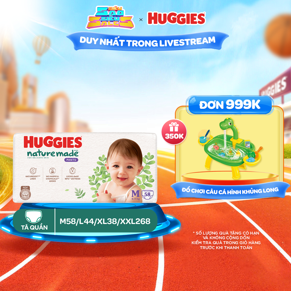 Tã/Bỉm quần Huggies Platinum NatureMade M58 (6-11kg), L44 (9-14kg), XL38 (12-18kg), XXL26 (Trên 15kg)