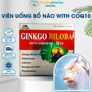 Thuốc bổ não Ginkgo Biloba with CoQ10 tăng cường tuần hoàn não bổ máu não cải thiện trí nhớ bảo vệ tim mạch