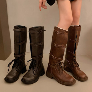 Giày boot đùi nữ Martin buộc dây dưới gối giày bốt hiệp sĩ Maillard Pháp cao bồi đế thấp Eudora899 B2204