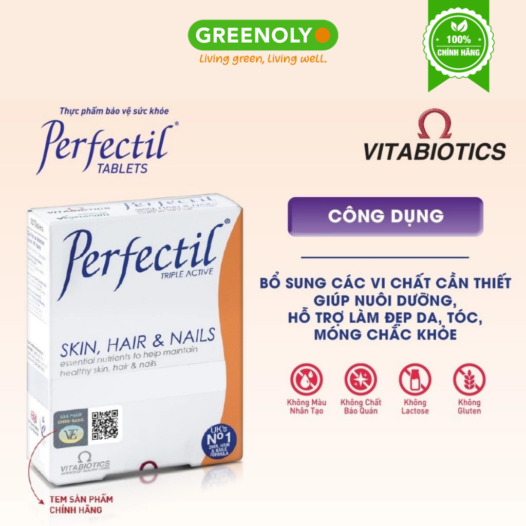 Viên Uống Làm Đẹp Da, Tóc & Móng Vitabiotics PERFECTIL Bổ Sung Biotin Và Vitamin Hộp 30 Viên