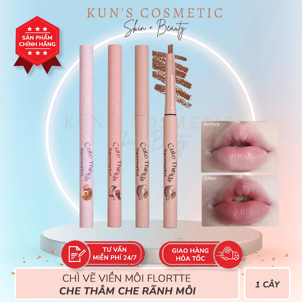  Chì vẽ viền môi Flortte Kiêm Son lót Flortte che khuyết điểm môi Cute Things Supermarket che phủ rãnh và thâm viền môi 2 