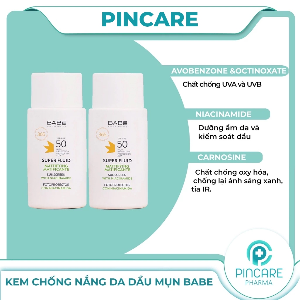 Kem chống nắng da dầu mụn BABE Super Fluid Mattifying Sunscreen (chữ XANH) - Hàng chính hãng - PINCARE Health & Beauty