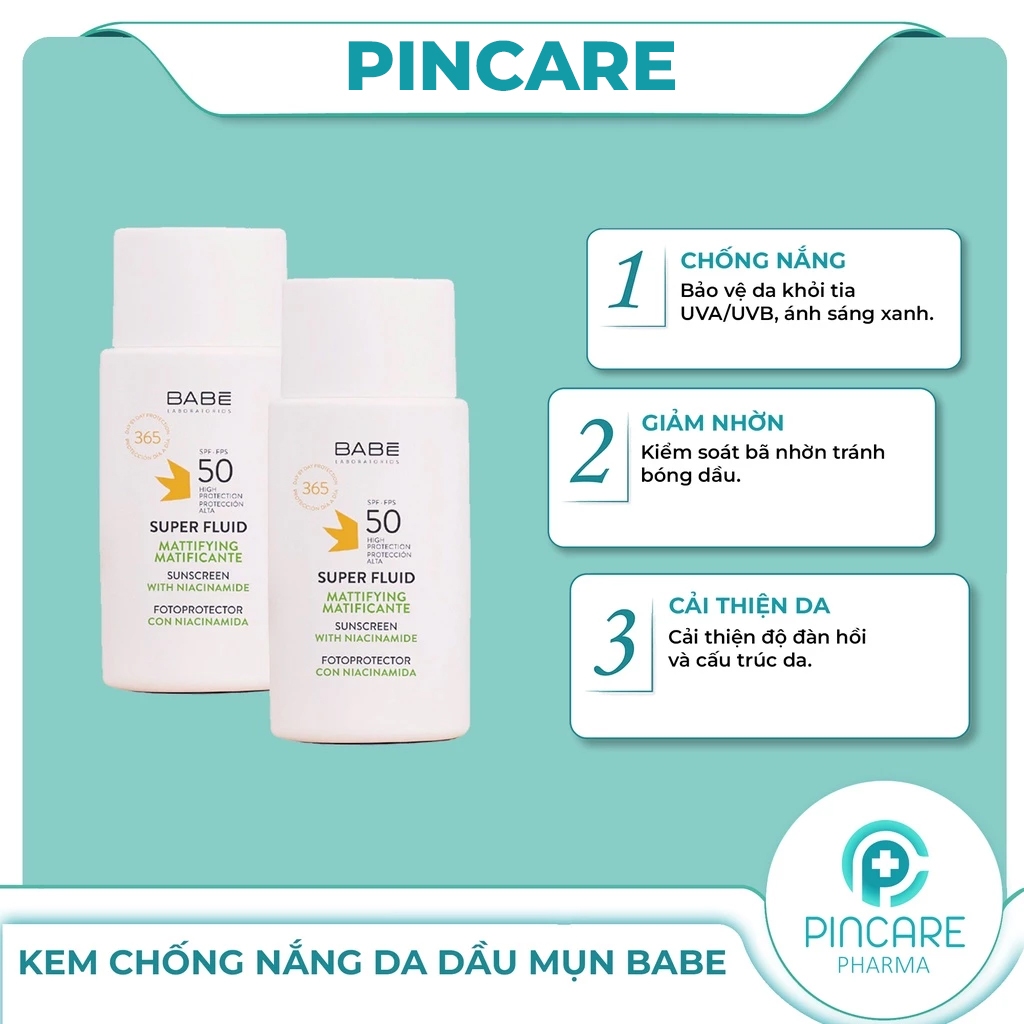 Kem chống nắng da dầu mụn BABE Super Fluid Mattifying Sunscreen (chữ XANH) - Hàng chính hãng - PINCARE Health & Beauty