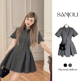 Đầm váy công sở sơ mi SANJOLI váy ôm xòe váy chiết eo công sở hàn quốc VD016