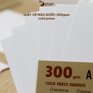 Giấy vẽ 300gsm vân coldpress, vẽ màu nước, Gouache,sáp dầu, acrylic, marker touchliit - STHM PPS