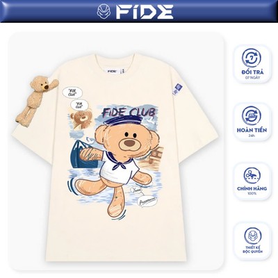 Áo thun FIDE TEEDY phông cotton unisex nam nữ form rộng cổ tròn áo đính gấu - AT54 (TẶNG KÈM GẤU)