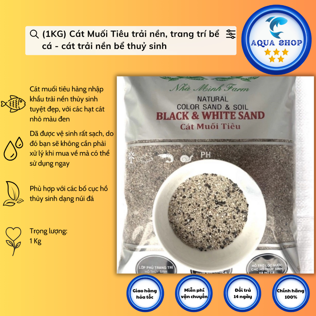 (1KG) Cát Muối Tiêu trải nền, trang trí bể cá - cát trải nền bể thuỷ sinh