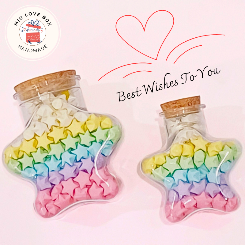 Lọ Điều Ước Đựng Ngôi Sao Giấy Màu Pastel Macaron, Quà Sinh Nhật Ý Nghĩa, SET Lọ Sao, Giấy, Ruy Băng