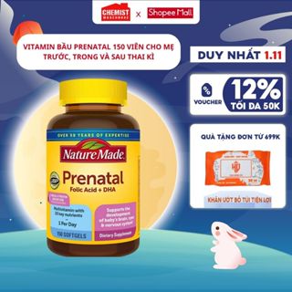 Viên uống Nature Made Prenatal Folic Axit + DHA 150 viên bổ sung vitamin tổng hợp, khoáng chất thiết yếu cho mẹ bầu