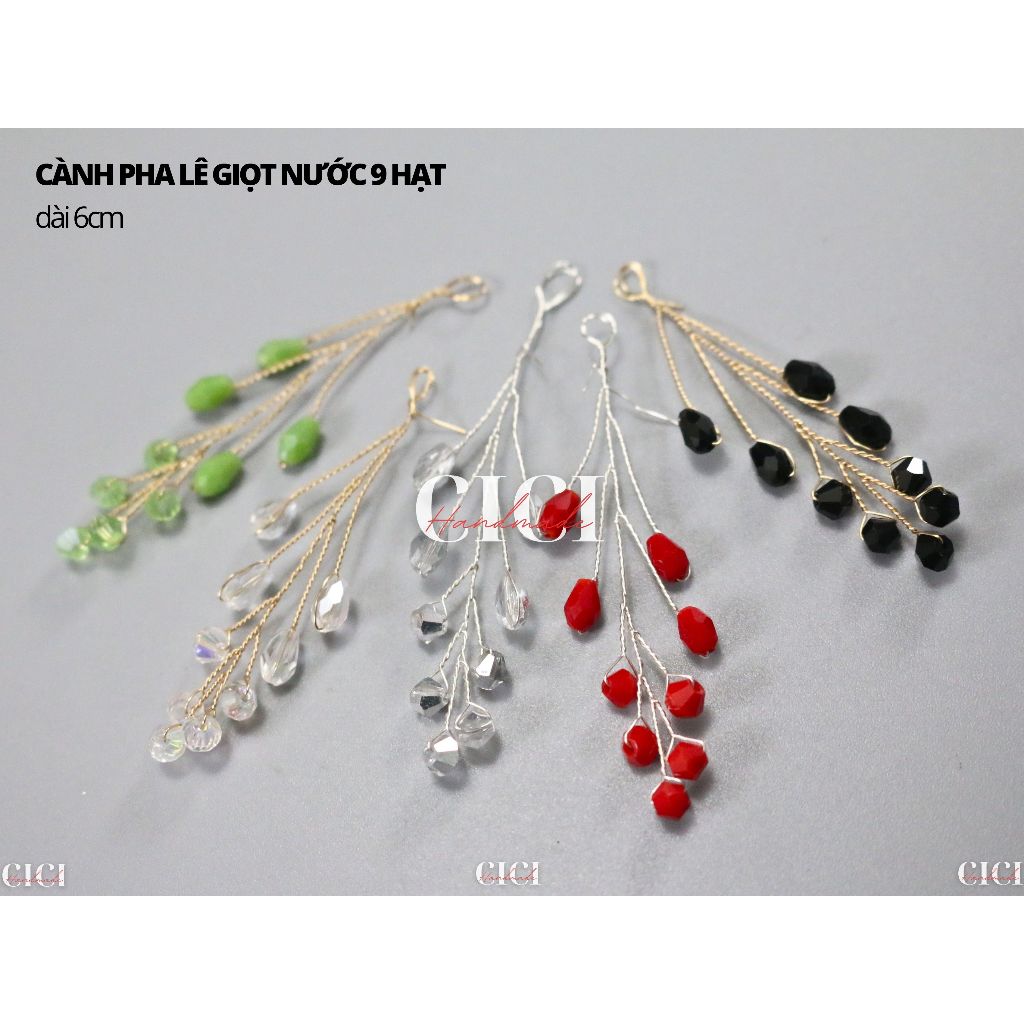 Cành pha lê giọt nước 9 hạt Cici Handmade nguyên liệu DIY hạt đính kết, hạt pha lê hạt cườm đính kết