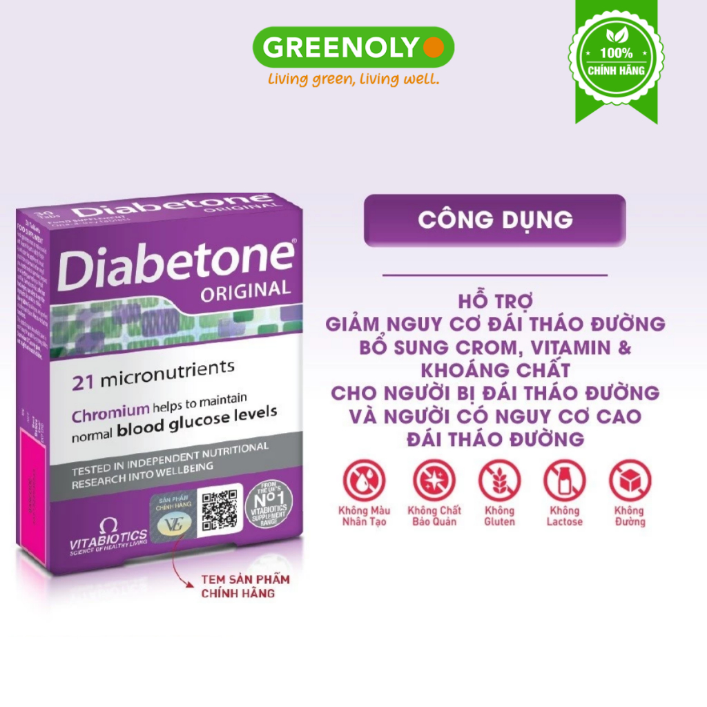 Viên Uống Hỗ Trợ Người Tiểu Đường Vitabiotics Diabetone  30 Viên