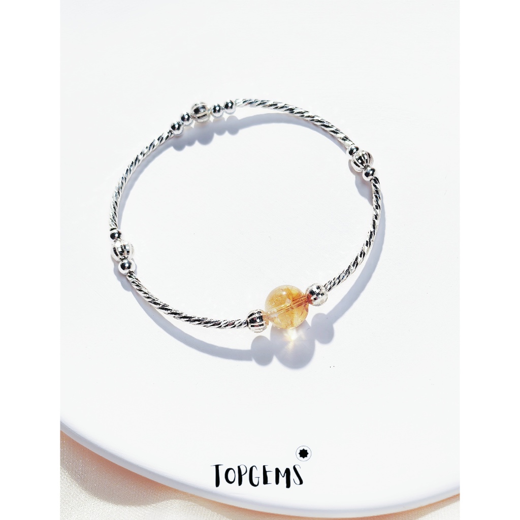 Vòng Tay Thạch Anh Vàng TOPGEMS Lắc Tay Nữ Dạng Kiềng Charm Bạc 925 mix Đá Thạch Anh Vàng